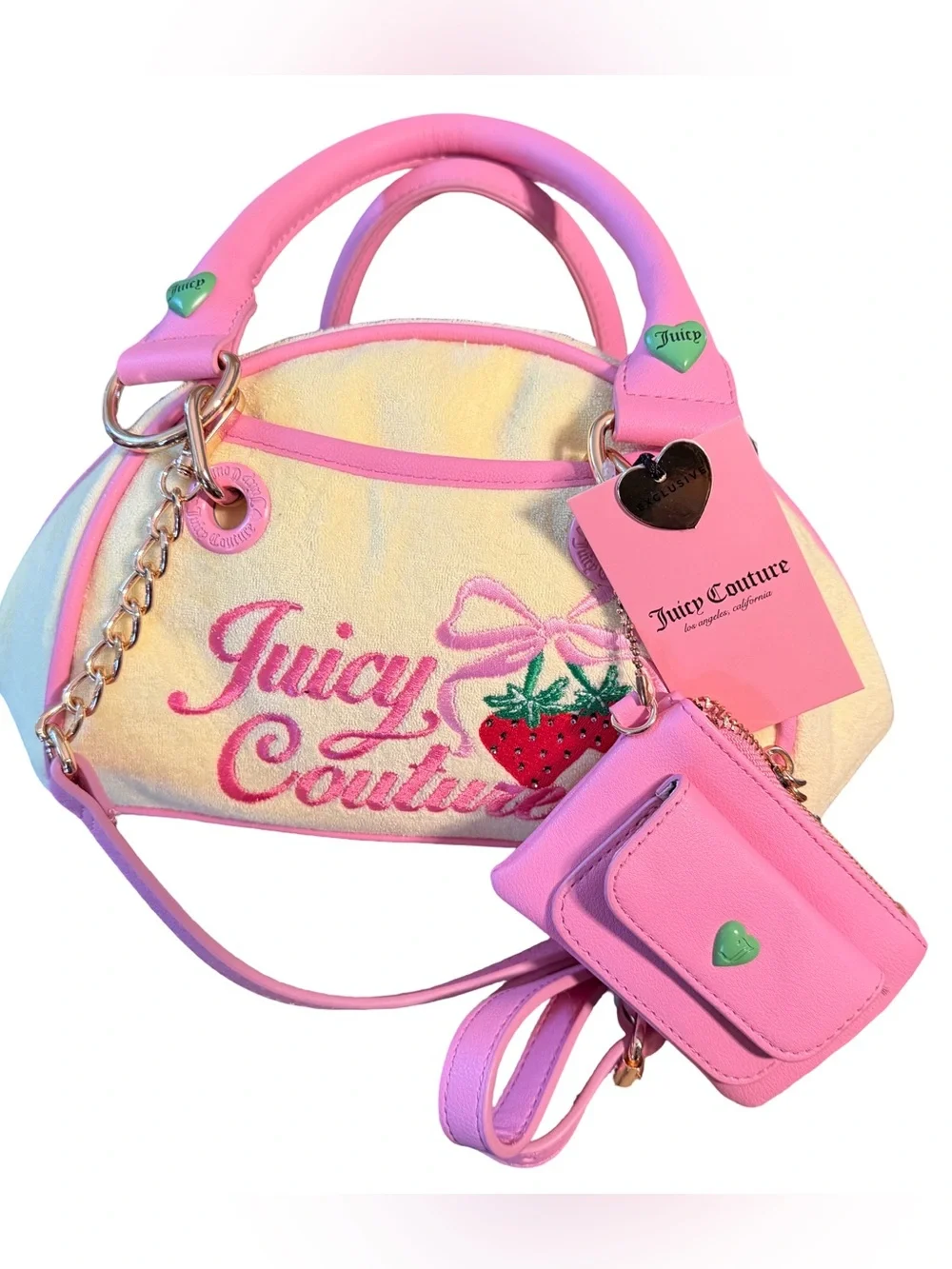 Juicy Couture NWT Classic Juicy Yellow & Pink Satchel with Pink Logo (P250)